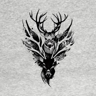 Stag Deer Wild Animal Nature Illustration Art Tattoo T-Shirt